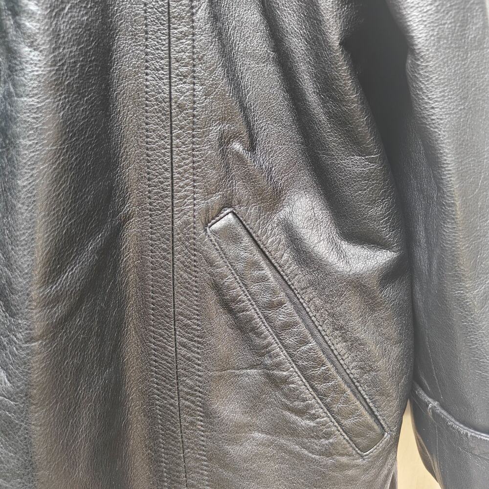 Winlit NY Genuine Leather Car Coat Black Button Front Jacket (Vintage/90s) - Picture 4 of 9